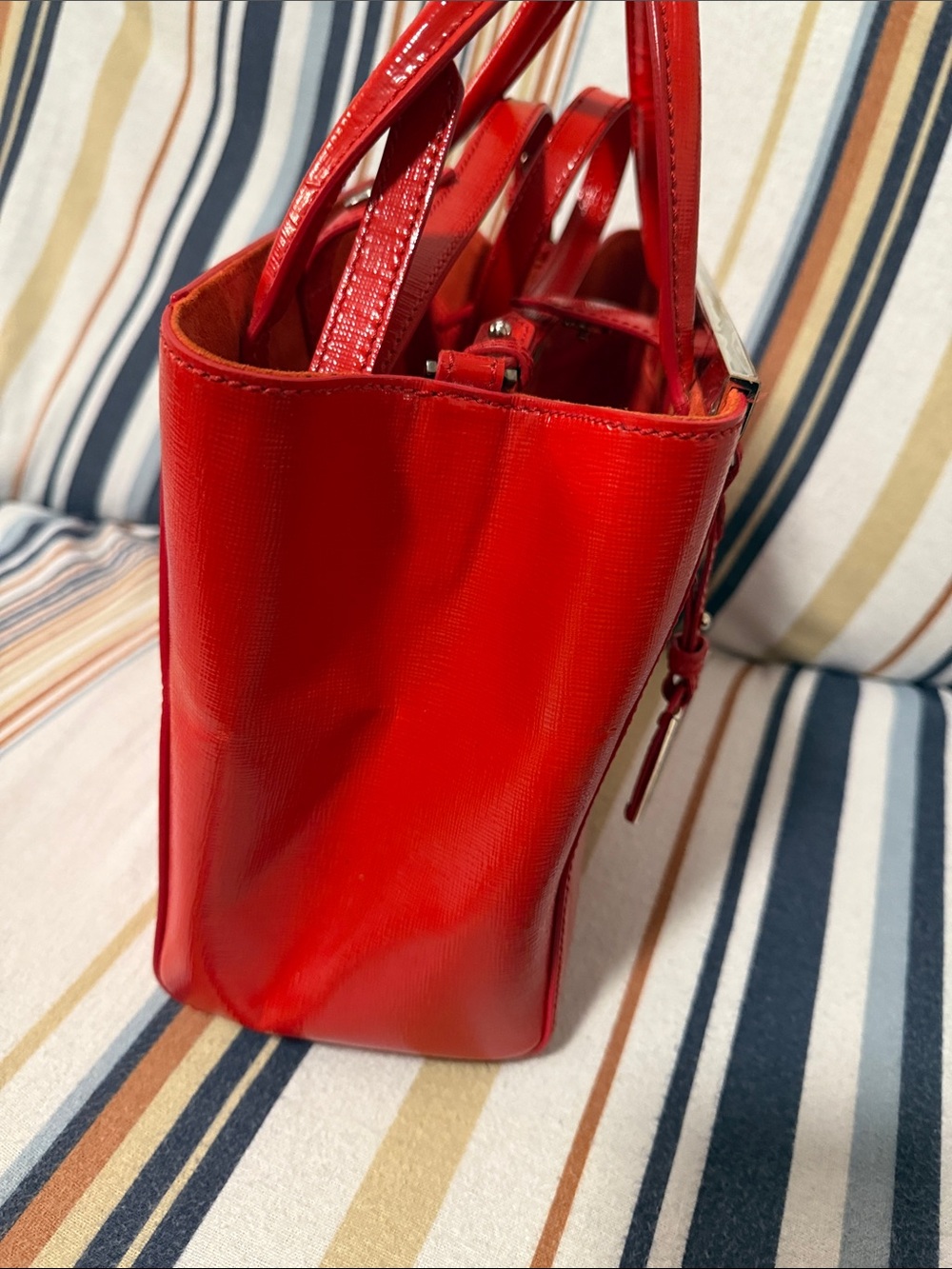 Fendi Red Leather Mini Satchel with Silver Accents - Picture 3 of 9